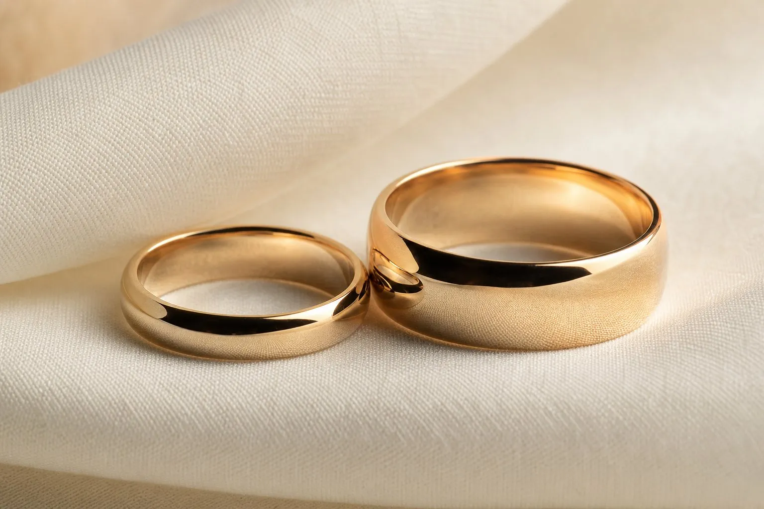 A narrow band and a wider band side by side on a folded cloth