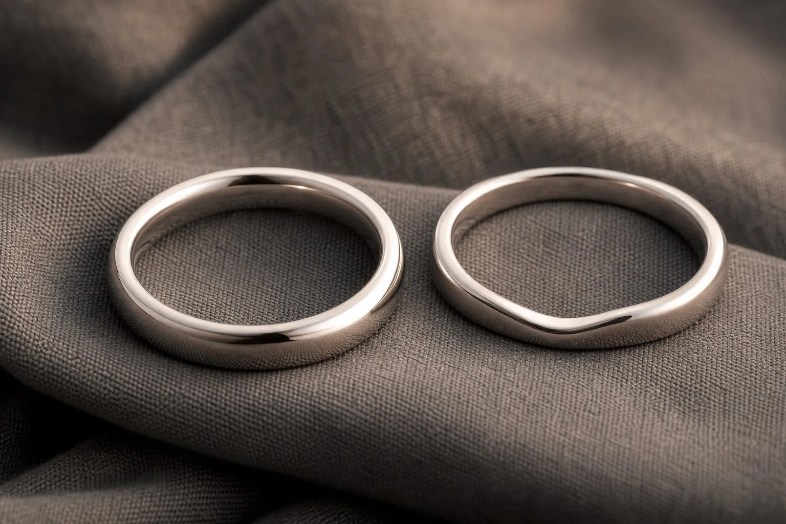 A straight plain band beside a gently curved band on a folded cloth